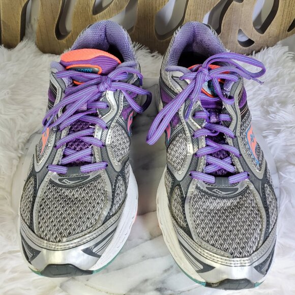 Saucony Womens Guide 7 Lace Up Gray Purple Running Shoes - Size 11 - Picture 1 of 10
